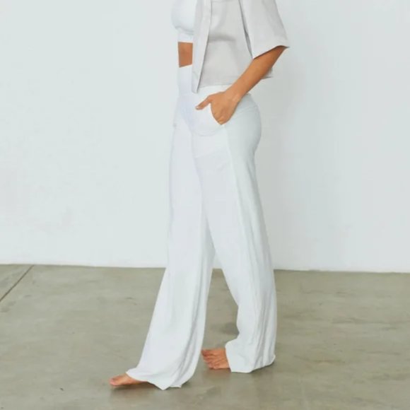 lunya Pants - Lunya Pants Size Small White Cool High Rise Pull On Lounge Raw Hem